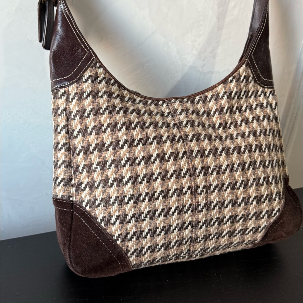Coach Brown and Cream Houndstooth Shoulder Bag